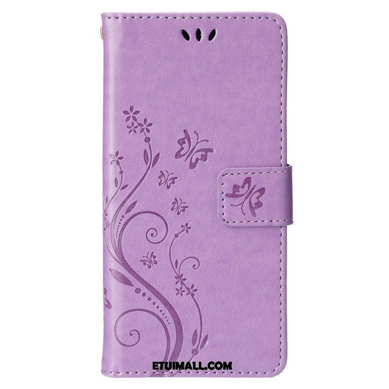 Etui Folio do iPhone 15 Kwiaty Ze Smyczą