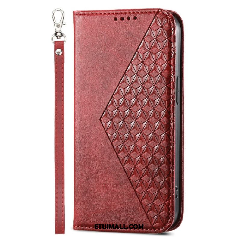 Etui Folio iPhone 16 Diamentowy Wzór Z Paskiem Etui Ochronne