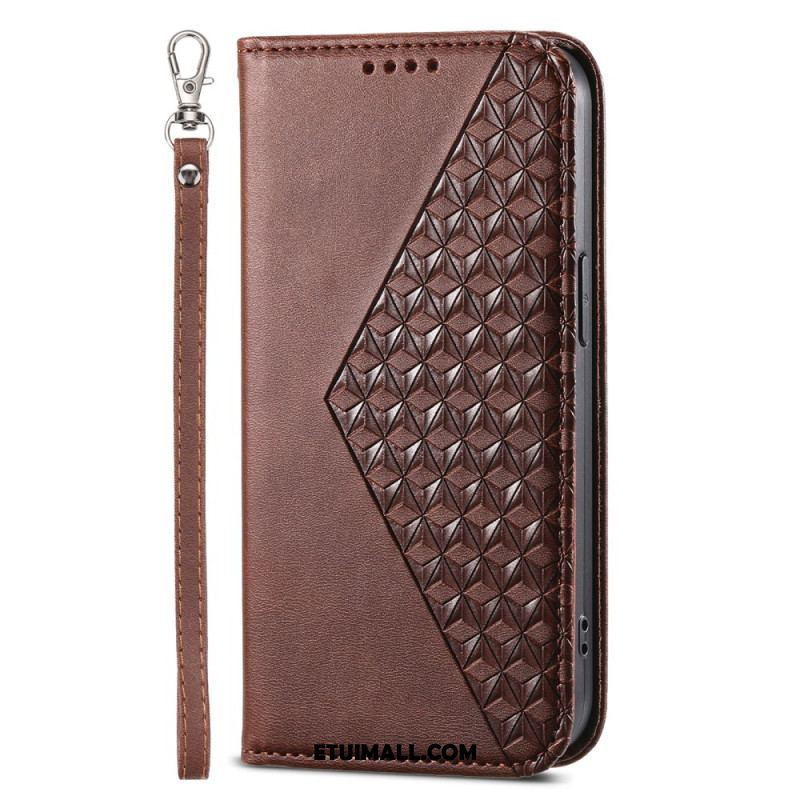 Etui Folio iPhone 16 Diamentowy Wzór Z Paskiem Etui Ochronne