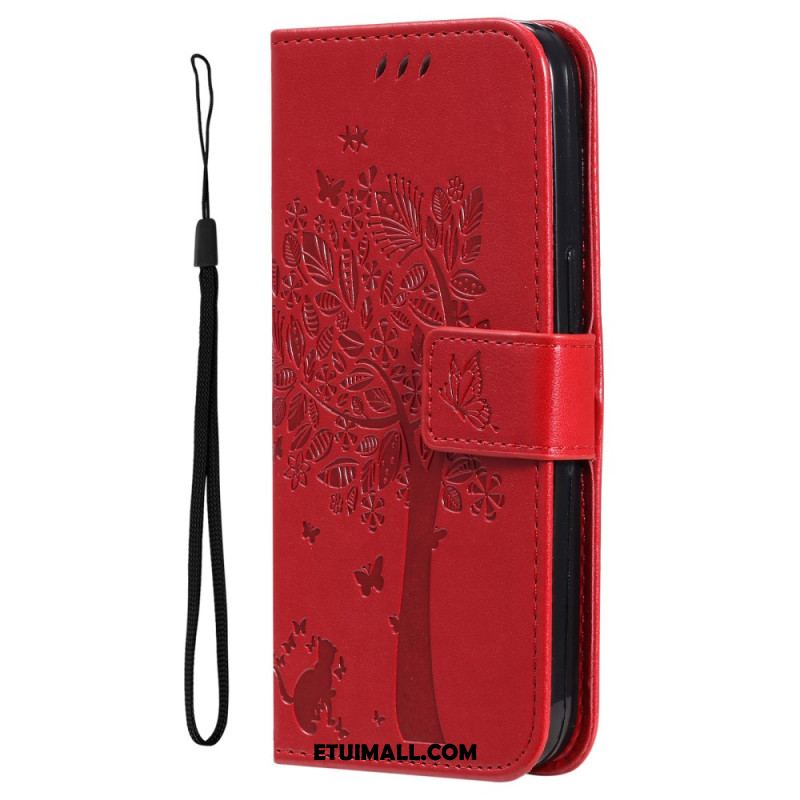 Etui Folio iPhone 16 Plus Drzewko Dla Kota I Smyczy Etui Ochronne