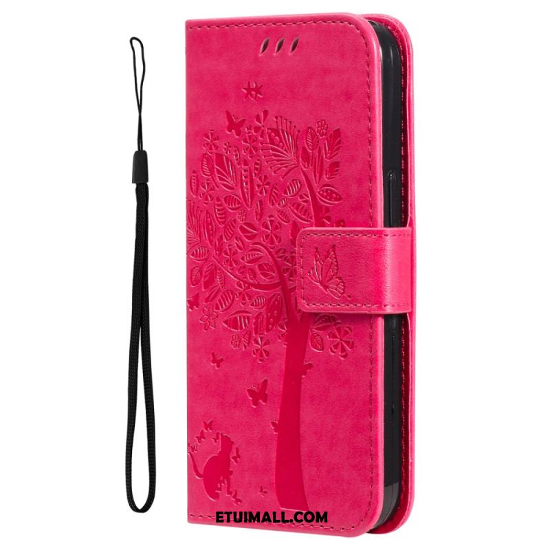 Etui Folio iPhone 16 Plus Drzewko Dla Kota I Smyczy Etui Ochronne