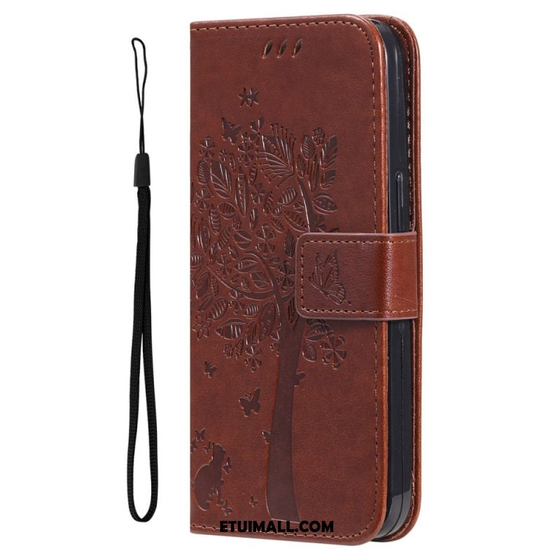 Etui Folio iPhone 16 Plus Drzewko Dla Kota I Smyczy Etui Ochronne