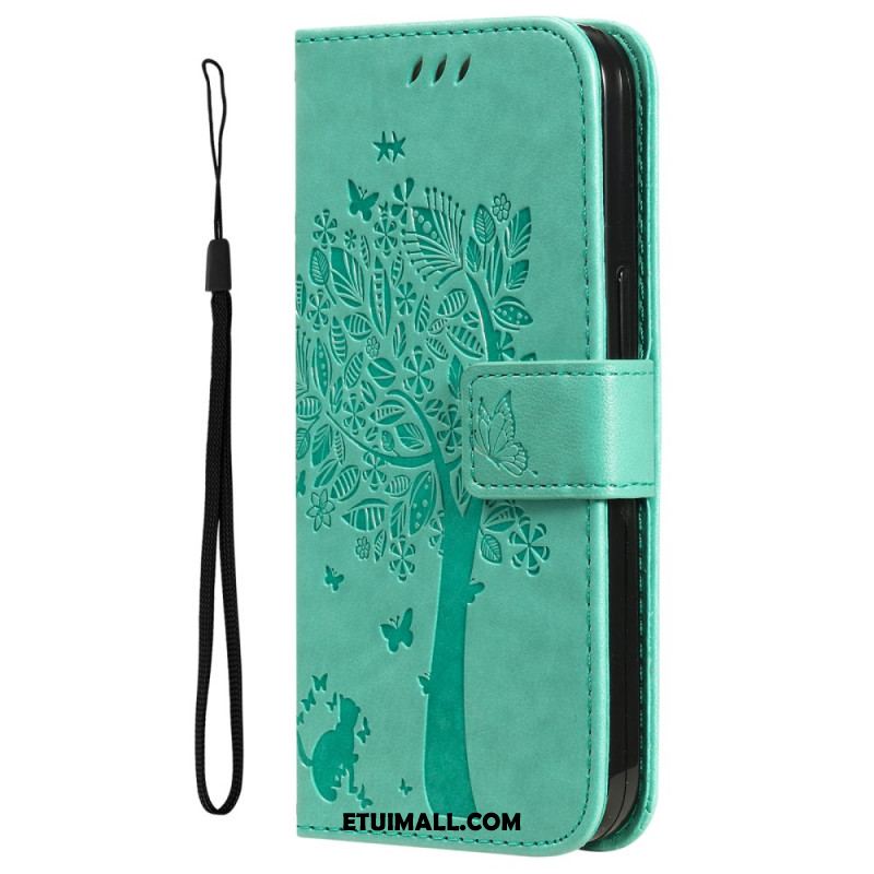 Etui Folio iPhone 16 Plus Drzewko Dla Kota I Smyczy Etui Ochronne