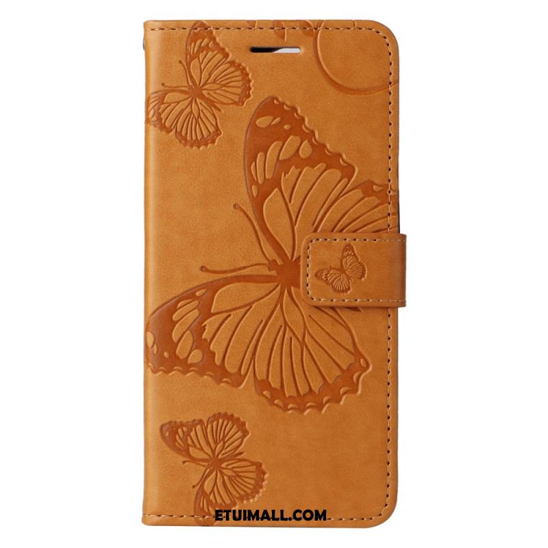 Etui Folio iPhone 16 Plus Gigantyczne Motyle Z Paskiem Etui Ochronne