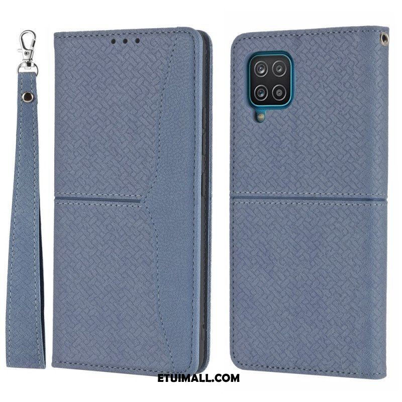 Etui Na Telefon do Samsung Galaxy M12 / A12 z Łańcuch Etui Folio Styl Tkanej Skóry Z Paskami