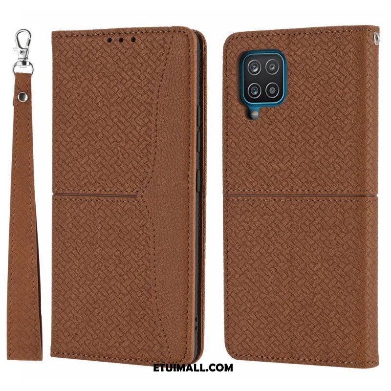 Etui Na Telefon do Samsung Galaxy M12 / A12 z Łańcuch Etui Folio Styl Tkanej Skóry Z Paskami