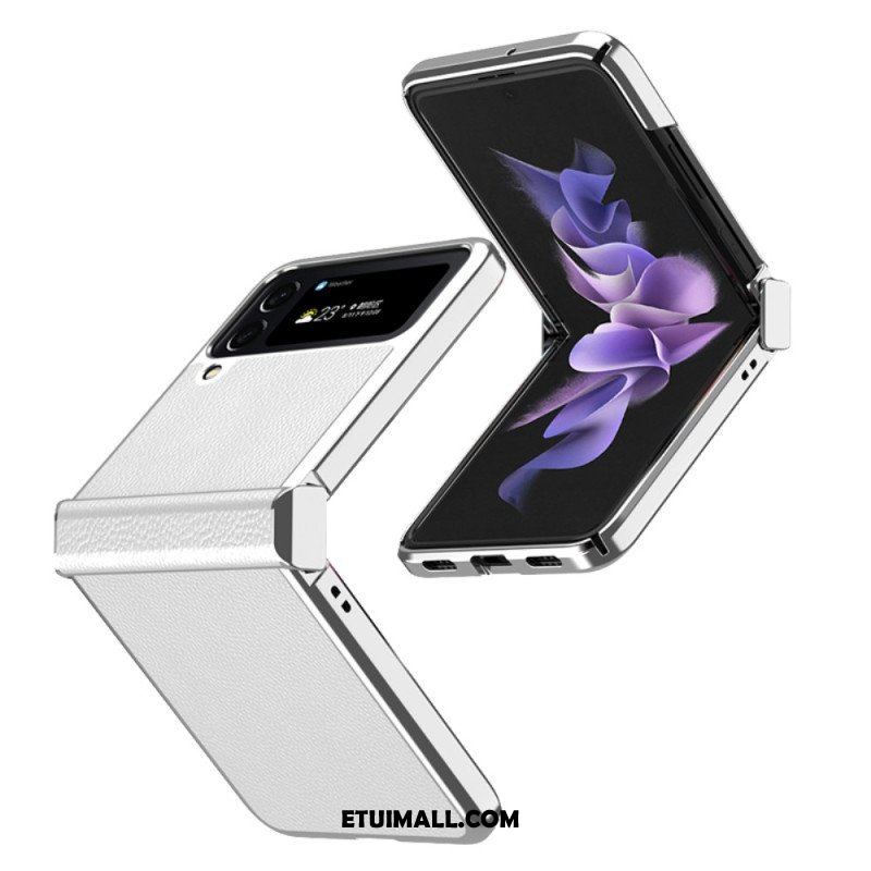 Etui do Samsung Galaxy Z Flip 4 Etui Folio Metalowe Krawędzie Ze Skóry Liczi