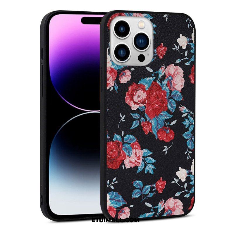 Etui do iPhone 14 Pro Kwiatowy Ze Sztucznej Skóry