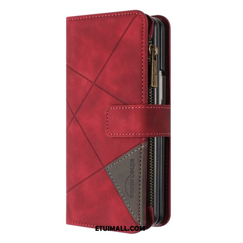 Skórzany Futerał Samsung Galaxy Z Fold 6 Etui Na Telefon Portfel W Geometrii Binfen Color