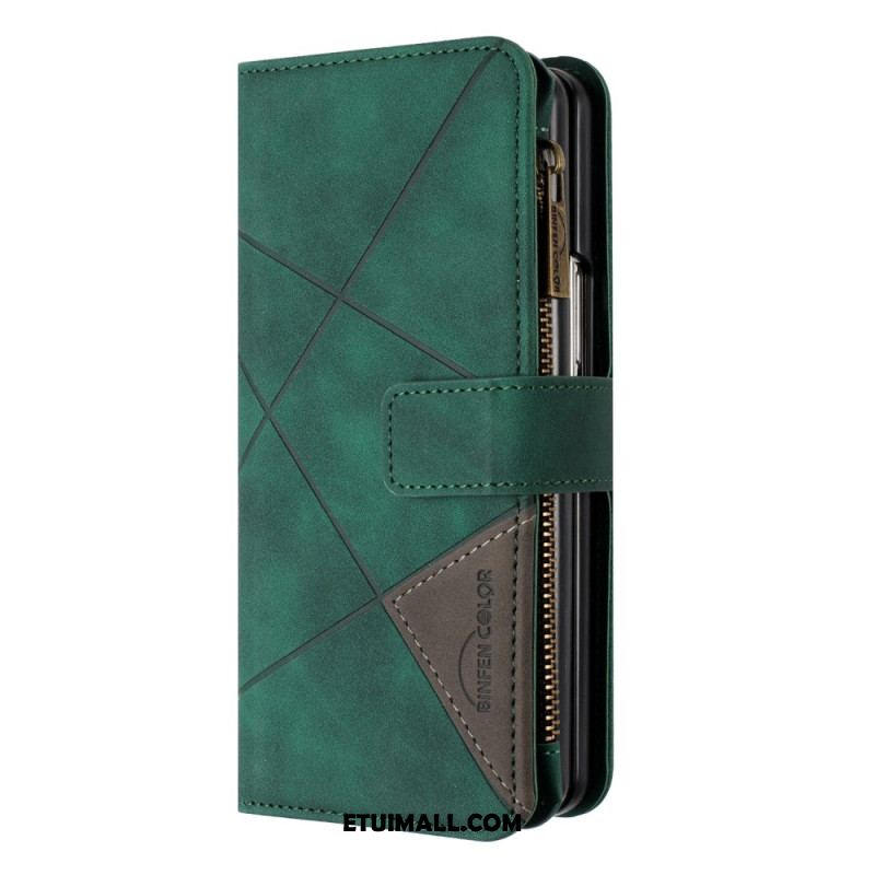 Skórzany Futerał Samsung Galaxy Z Fold 6 Etui Na Telefon Portfel W Geometrii Binfen Color