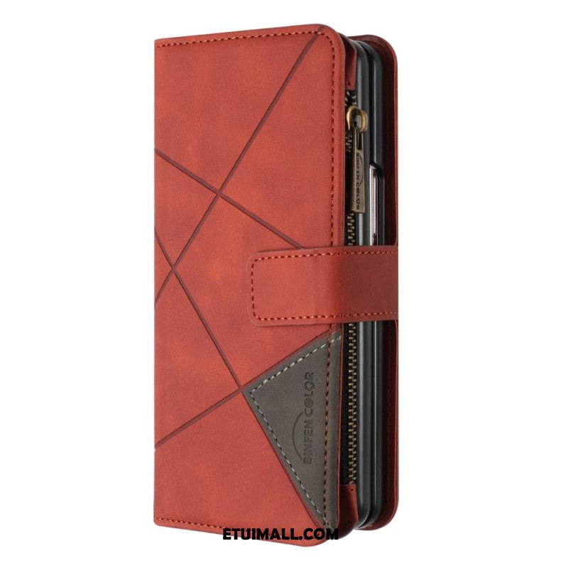 Skórzany Futerał Samsung Galaxy Z Fold 6 Etui Na Telefon Portfel W Geometrii Binfen Color