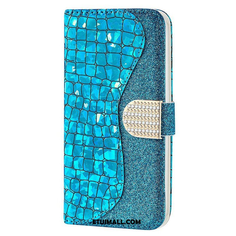 Skórzany Futerał do iPhone 13 Mini Krokodyle Diamenty