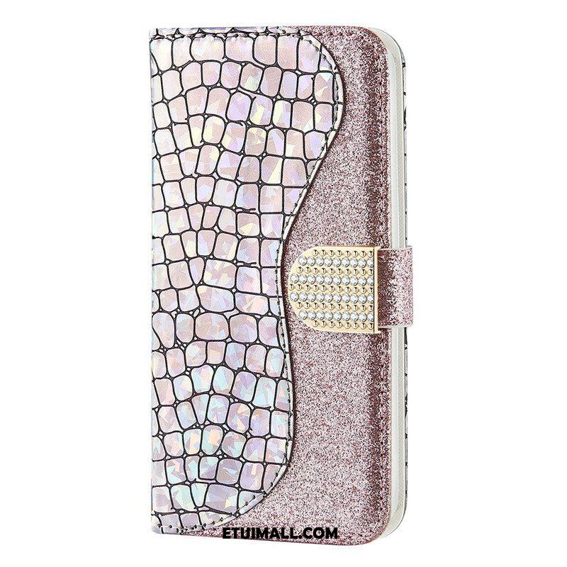 Skórzany Futerał do iPhone 13 Mini Krokodyle Diamenty