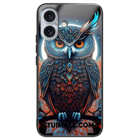 Etui Do iPhone 16 Plus Artystyczne Szkło Hartowane W Kształcie Sowy