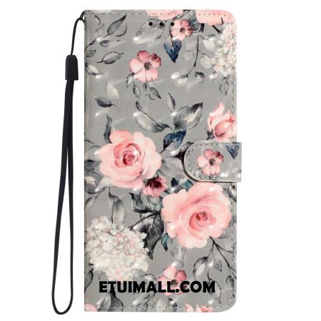 Etui Folio Do Oppo A98 5g Różowe Kwiaty Z Paskiem