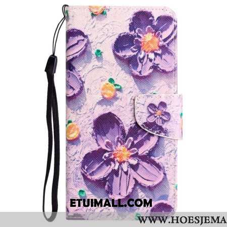 Etui Folio Do Samsung Galaxy A55 5g Fioletowe Kwiaty Z Paskiem