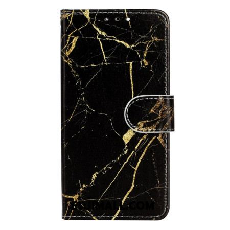 Etui Folio Do Samsung Galaxy S24 5g CZarny I Złoty Marmur Z Paskiem