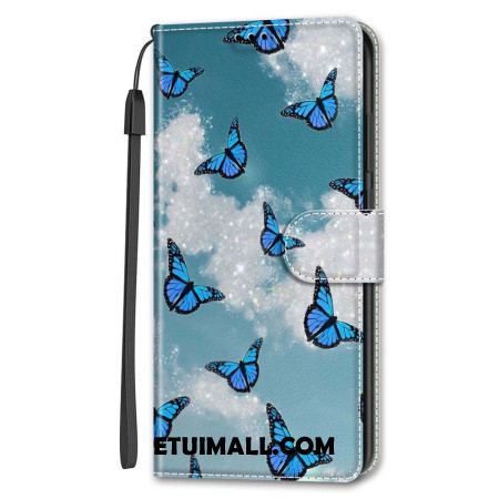 Etui Folio Do Samsung Galaxy S24 Plus 5g Biała Chmurka Z Niebieskimi Motylami I Paskiem