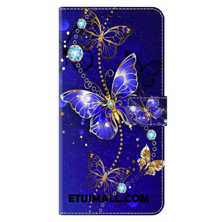 Etui Folio Do Xiaomi Redmi Note 13 4g Diamentowe Motyle Na Niebieskim Tle