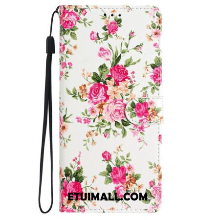 Etui Folio Do iPhone 16 CZerwone Kwiaty Z Paskiem