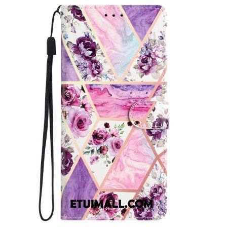 Etui Folio Do iPhone 16 Fioletowe Kwiaty Z Paskiem