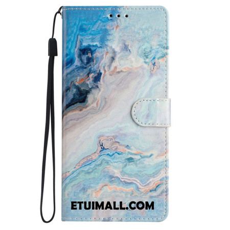 Etui Folio Do iPhone 16 Plus Niebieski Marmur Z Paskiem