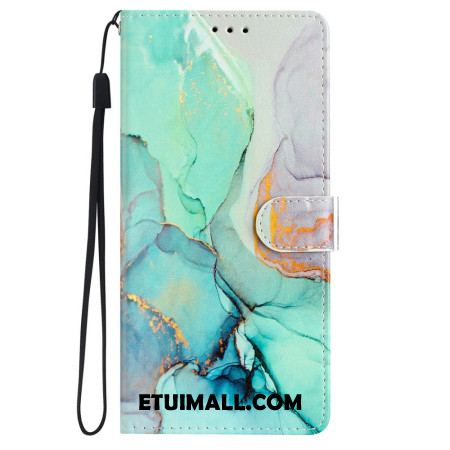 Etui Folio Do iPhone 16 Pro Jasnozielony Marmur Z Paskiem