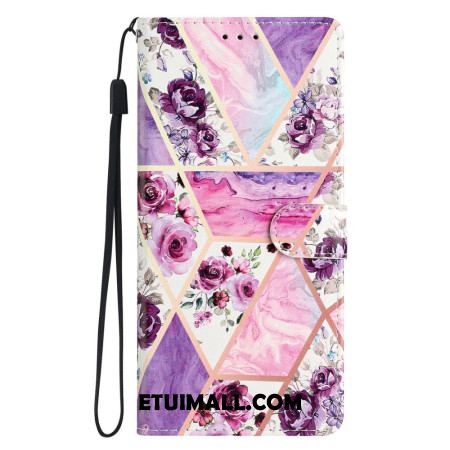 Etui Folio Do iPhone 16 Pro Max Fioletowe Kwiaty Z Paskiem