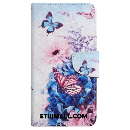 Etui Folio Samsung Galaxy A15 5g Fioletowe Motyle I Smycz