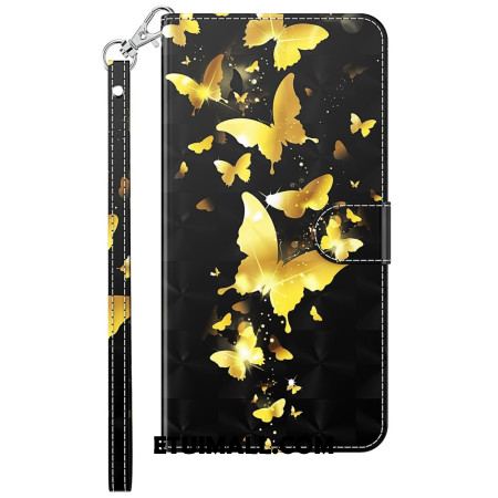 Etui Folio Samsung Galaxy A15 Złote Motyle W Locie Z Paskiem