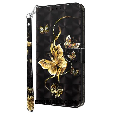 Etui Folio Samsung Galaxy A16 5g Złote Motyle Z Paskiem Etui Ochronne