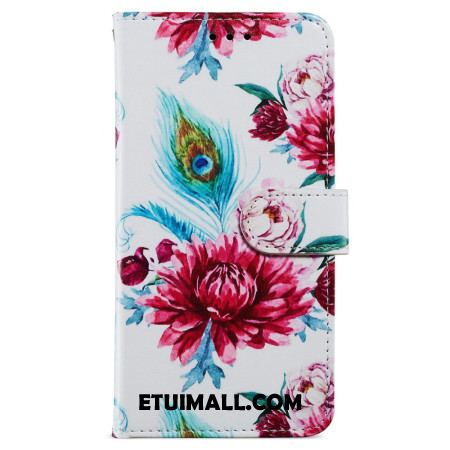 Etui Folio Samsung Galaxy A55 5g CZerwone Kwiaty Z Paskiem