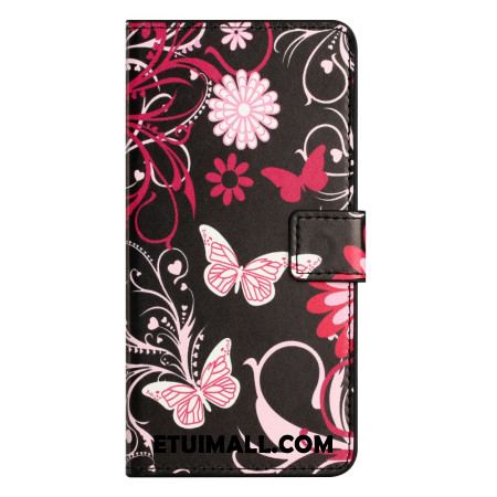 Etui Folio Samsung Galaxy S24 5g Motyle Na CZarnym Tle Etui Ochronne