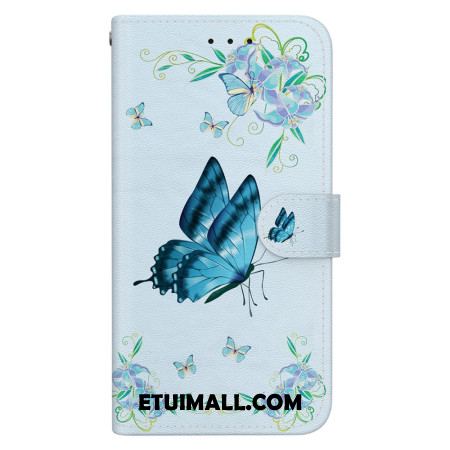 Etui Folio Samsung Galaxy S24 5g Niebieski Motyl I Kwiaty Etui Ochronne