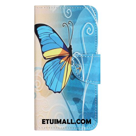 Etui Folio Samsung Galaxy S24 5g Niebiesko-żółty Motyl Z Paskiem Etui Ochronne