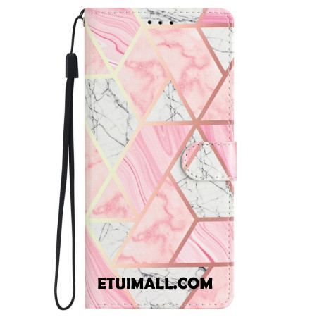 Etui Folio Samsung Galaxy S24 5g Różowy Marmur Z Paskiem Etui Ochronne