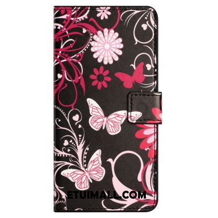 Etui Folio Samsung Galaxy S24 Fe Motyle Na CZarnym Tle Etui Ochronne