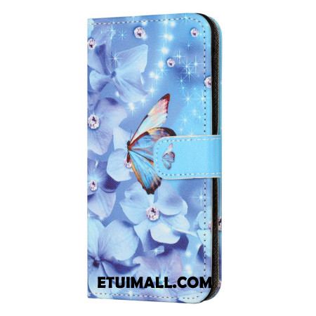 Etui Folio Samsung Galaxy S24 Fe Niebieskie Kwiaty I Motyle Z Paskiem Etui Ochronne