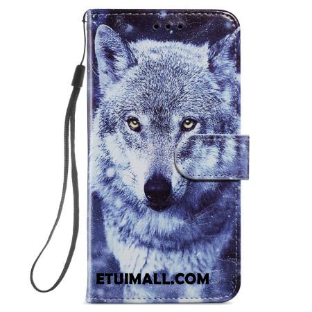 Etui Folio Samsung Galaxy S24 Plus 5g Biały Wilk Z Paskiem Etui Ochronne