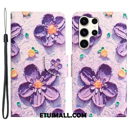 Etui Folio Samsung Galaxy S24 Ultra 5g Fioletowe Kwiaty Z Paskiem Etui Ochronne