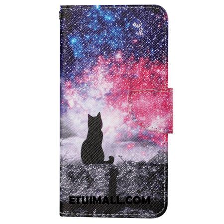 Etui Folio Samsung Galaxy S24 Ultra 5g Gwiaździste Niebo I Smycz Kot Etui Ochronne