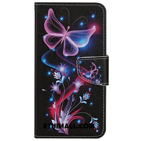 Etui Folio Xiaomi Redmi Note 13 4g Fluorescencyjne Motyle Z Paskiem