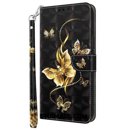 Etui Folio Xiaomi Redmi Note 13 4g Złote Motyle Z Paskiem Etui Ochronne