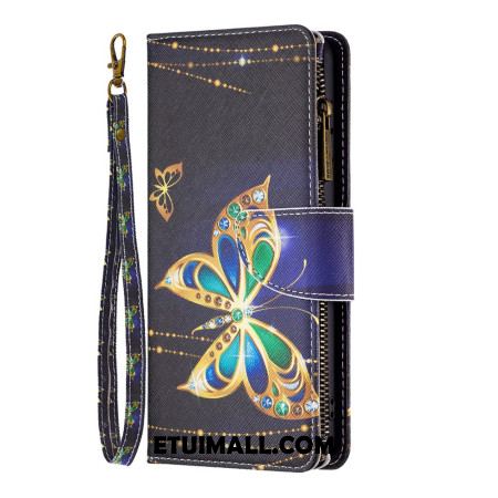 Etui Folio Xiaomi Redmi Note 13 5g Portfel Motylkowy Z Kryształkami I Paskiem Etui Ochronne