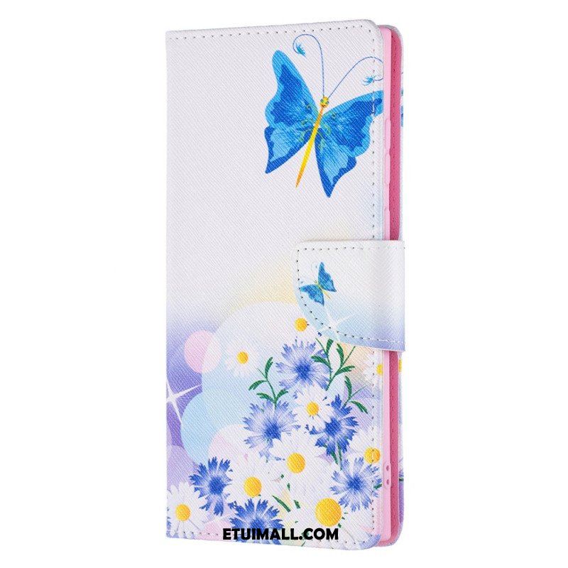 Etui Folio do Samsung Galaxy S22 Ultra 5G Malowane Motyle I Kwiaty