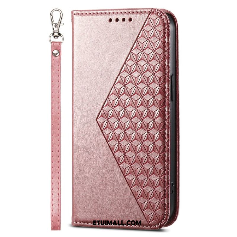 Etui Folio iPhone 16 Diamentowy Wzór Z Paskiem Etui Ochronne