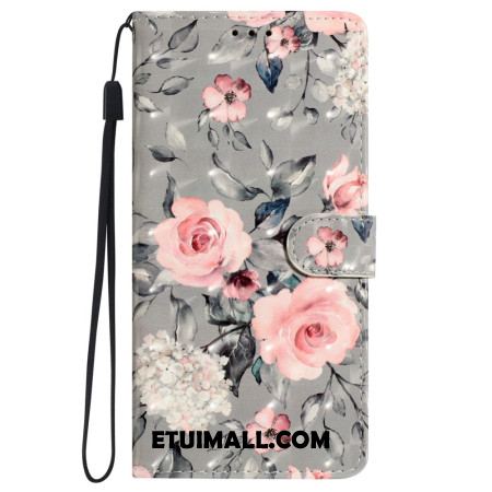 Etui Folio iPhone 16 Nadruk Kwiatowy Z Paskiem