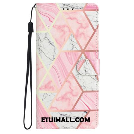 Etui Folio iPhone 16 Plus Różowy Marmur Z Paskiem Etui Ochronne