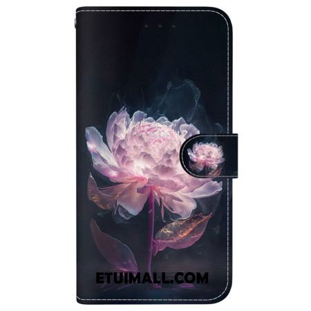 Etui Folio iPhone 16 Pro Fioletowa Piwonia Z Paskiem Etui Ochronne