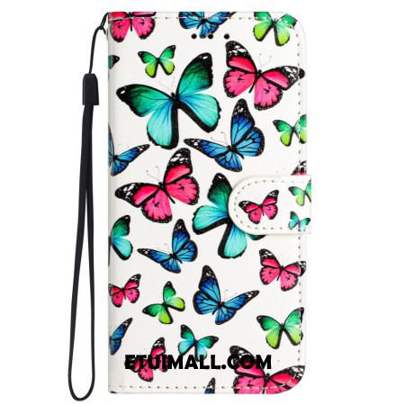 Etui Folio iPhone 16 Pro Max Kolorowe Motyle Z Paskiem